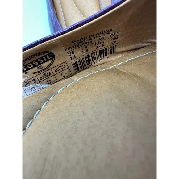 FOSSIL Women Plum Leather Ballet Flats Buckle Detail Casual Shoes Size 7.5 - Picture 12 of 16